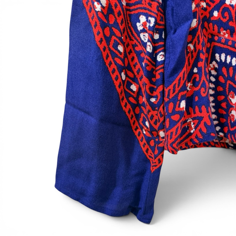 Ella Moss Fez Kaleidoscope Top Small Royal Blue Red Paisley Bell Sleeve Boho Y2K - Picture 4 of 7